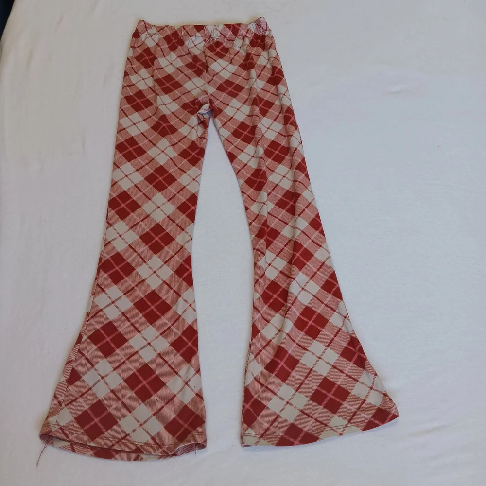 btween Sz 8 Red and White Plaid Flared Stretchy Hippie 70s Inspired Pants